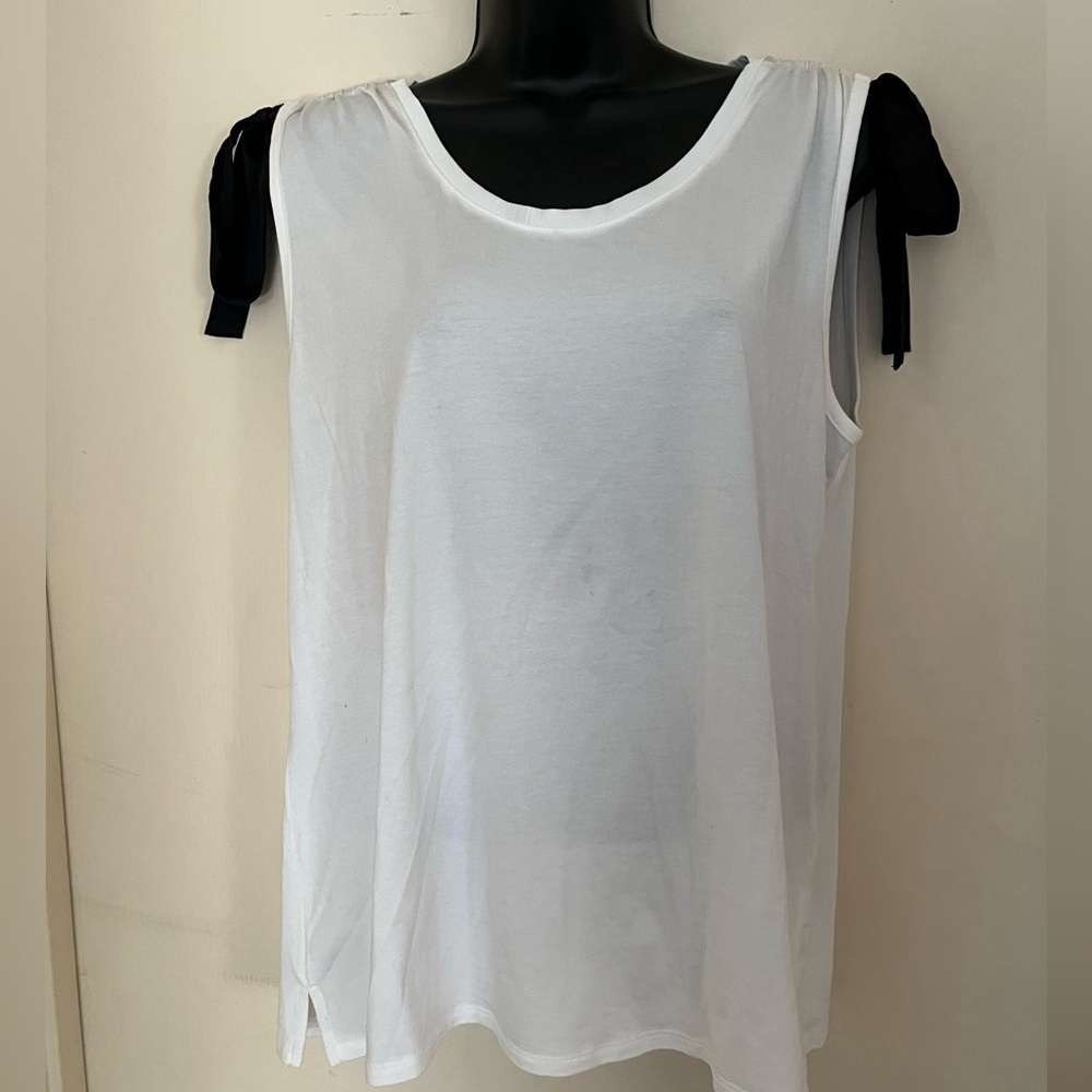 White House Black Market White Tank with Black Shoulder Ties